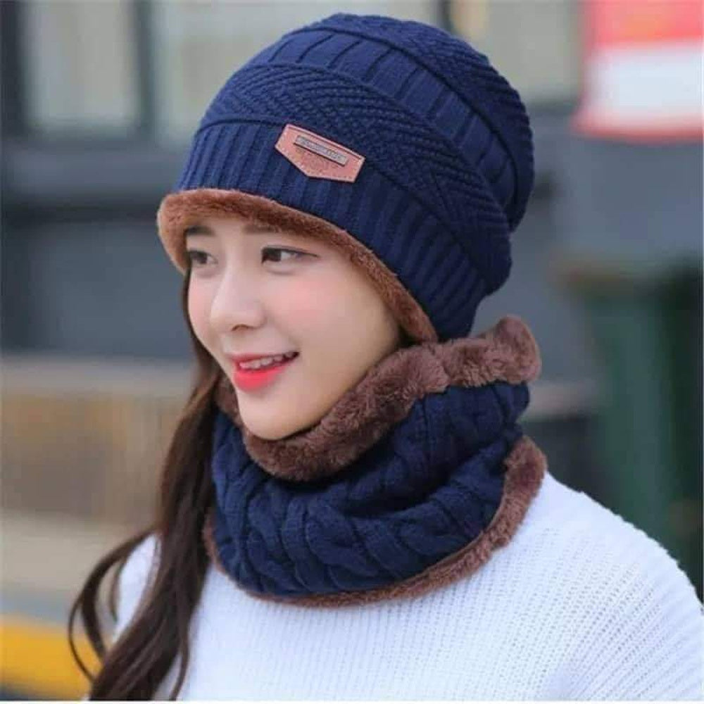 New Stylish Cotton Beanie Set – 2-Piece Cap & Neck Warmer for Men and Women