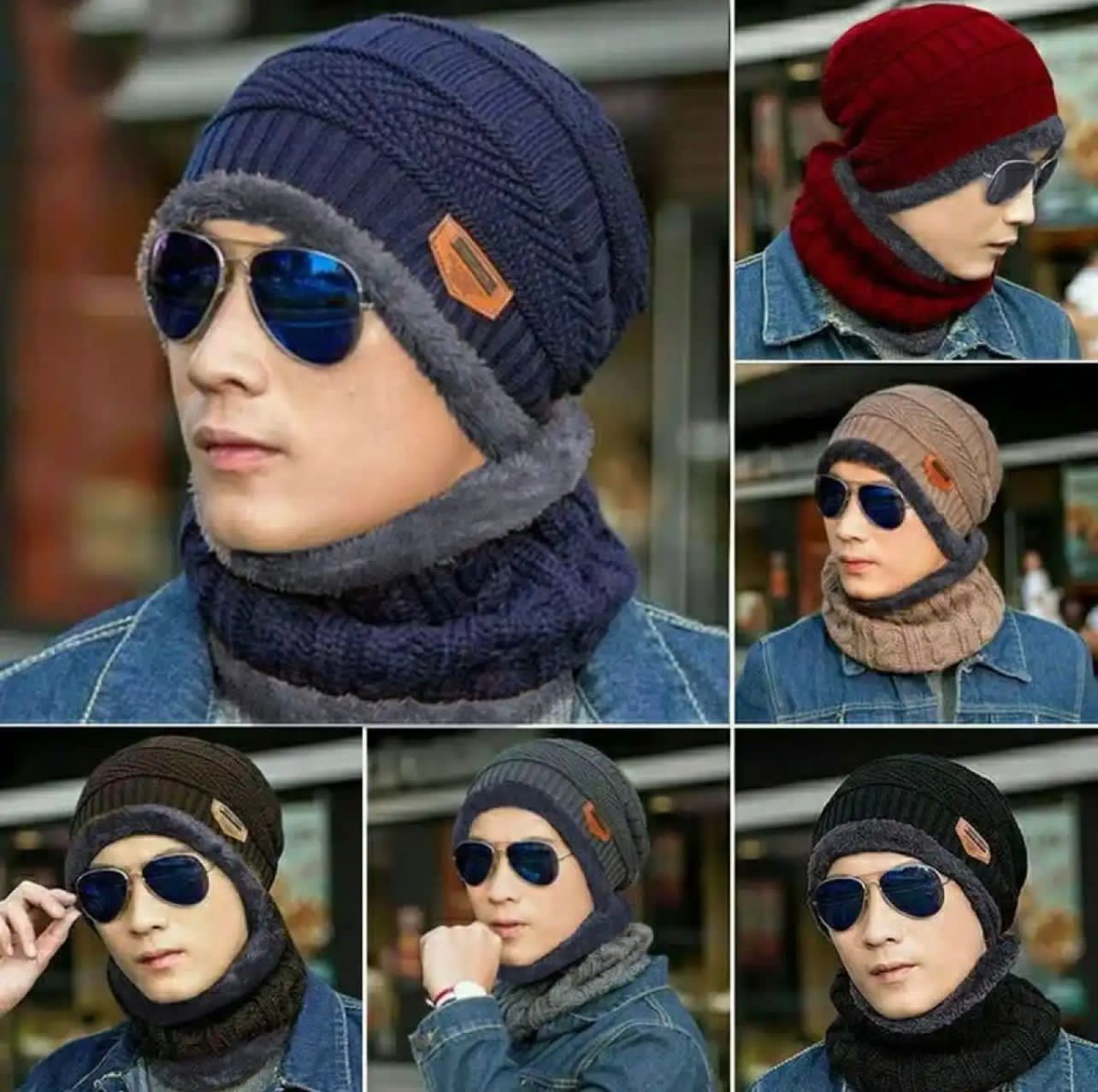 New Stylish Cotton Beanie Set – 2-Piece Cap & Neck Warmer for Men and Women