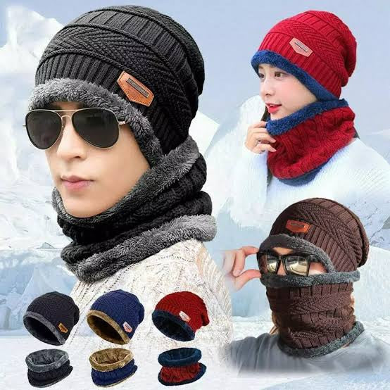 New Stylish Cotton Beanie Set – 2-Piece Cap & Neck Warmer for Men and Women