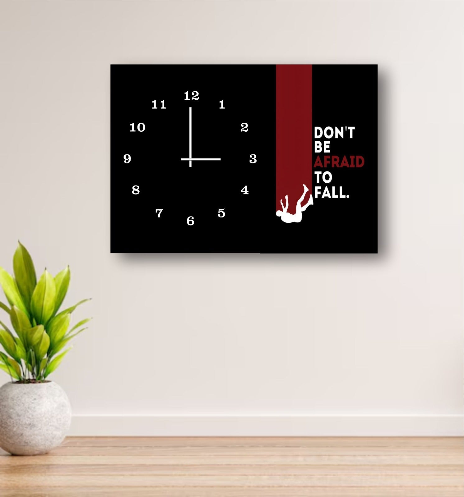 “Fearless Fall” Motivational Wall Clock – 12x16" Wooden Frame with Inspirational Quote & Digital Print Design
