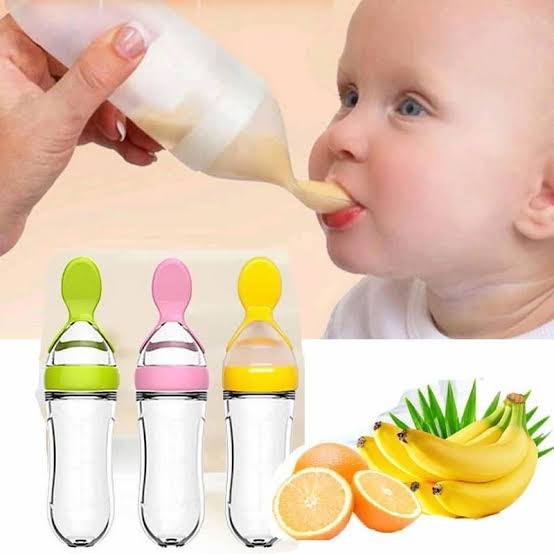 90ml Baby Feeder with Spoon – Soft Silicone Feeding Bottle & Spoon Dispenser | Easy, Mess-Free Feeding (Random Color)