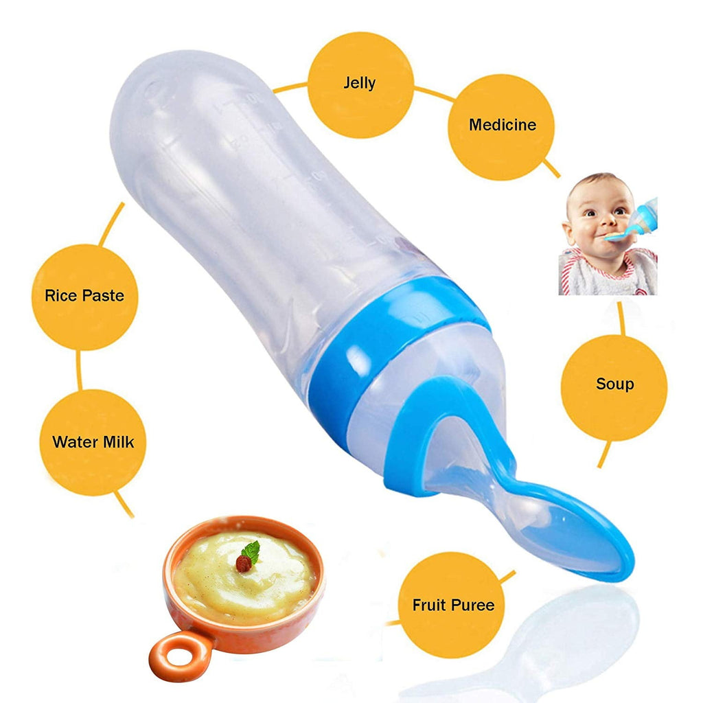90ml Baby Feeder with Spoon – Soft Silicone Feeding Bottle & Spoon Dispenser | Easy, Mess-Free Feeding (Random Color)