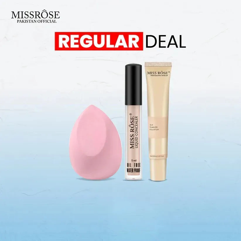 Miss Rose 3PC Regular Deal – Silk Foundation, Concealer & Blender Set | Smooth, Long-Lasting Makeup Finish