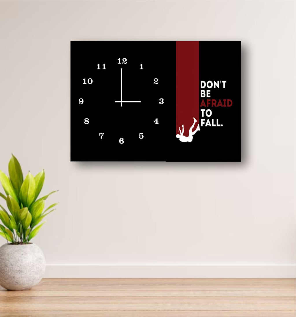 “Fearless Fall” Motivational Wall Clock – 12x16" Wooden Frame with Inspirational Quote & Digital Print Design