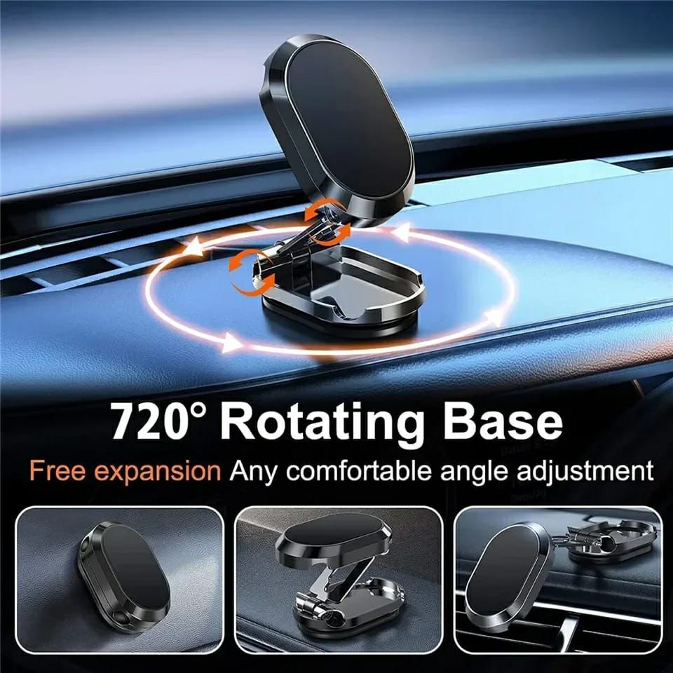 Magnetic Car Phone Holder – 360° Rotatable Folding Mount for iPhone, Xiaomi & All Smartphones