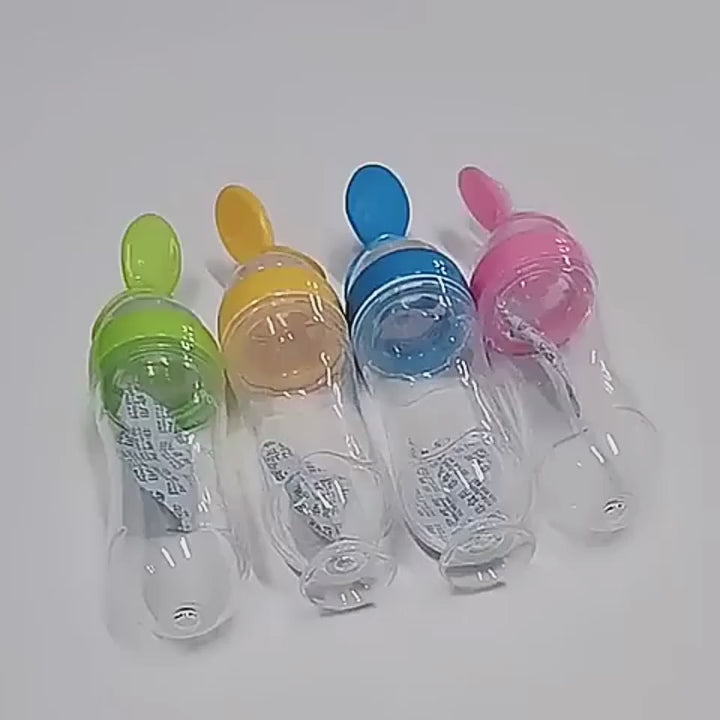 90ml Baby Feeder with Spoon – Soft Silicone Feeding Bottle & Spoon Dispenser | Easy, Mess-Free Feeding (Random Color)